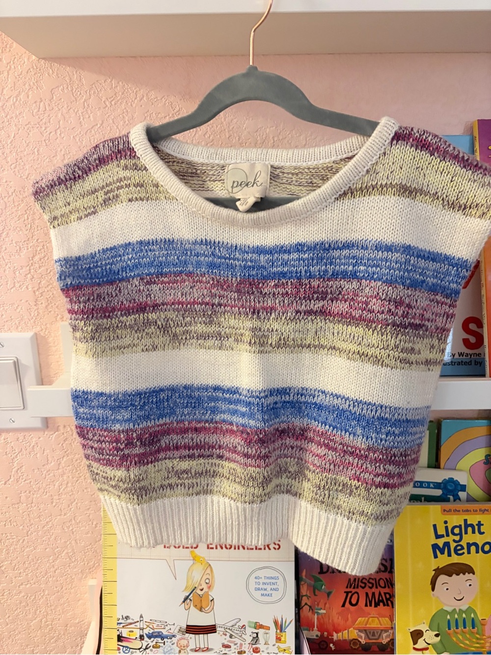 Peek Striped Knit Sweater Vest in White, Blue, Purple, Yellow